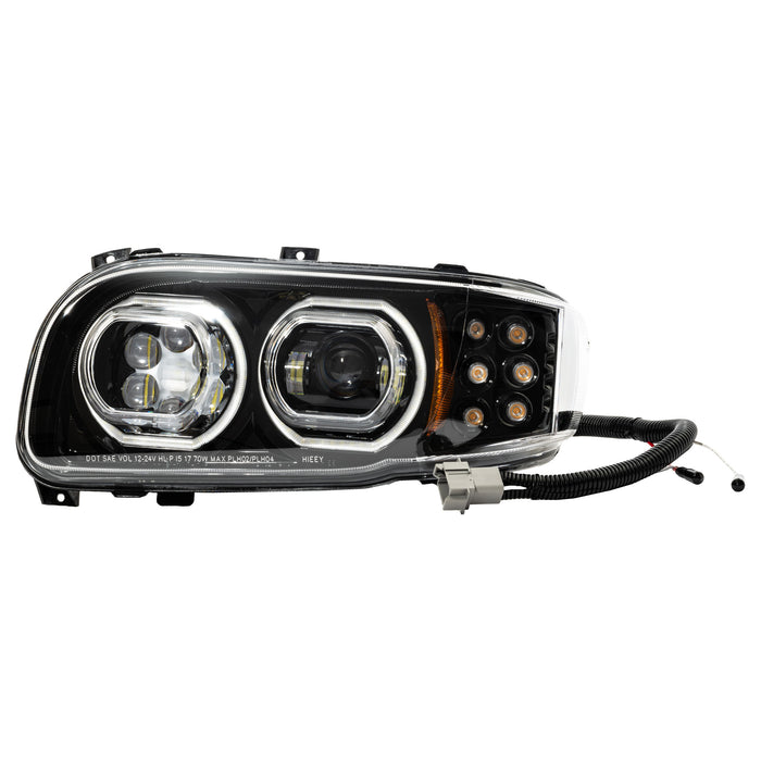 Aftermarket LED Headlight Black Housing Compatible with Peterbilt 388/389/367/567 P54-6166-110R - side angle view