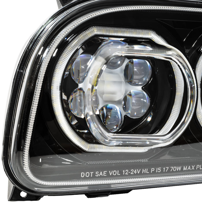Aftermarket LED Headlight Black Housing Compatible with Peterbilt 388/389/367/567 P54-6166-110R - close-up detail
