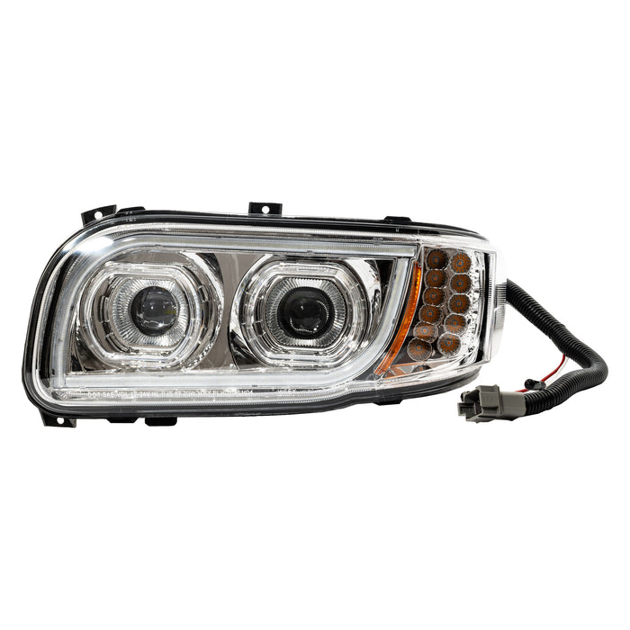 Aftermarket LED Chrome Headlight Compatible with Peterbilt 388/389/367/567 P54-6166-11R - side angle view