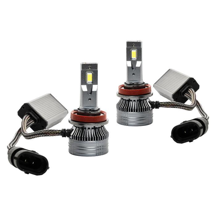 LED Headlight Bulbs — White, Plug & Play, 12V, Waterproof — Truck & Car Replacement (2-Pack) H11 H8 - side angle view