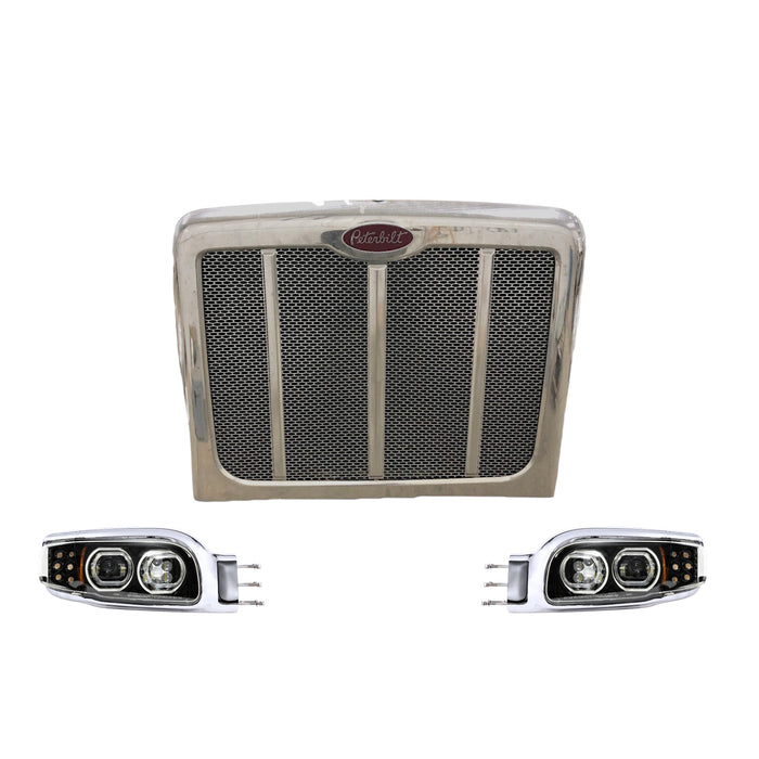Aftermarket Grille & Headlight Bundle Compatible with Peterbilt® 567